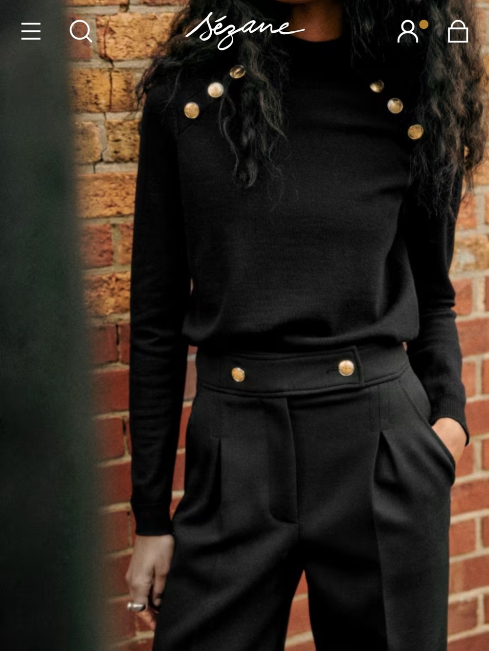 Sezane Black Wide-Leg Trousers with Gold Buttons